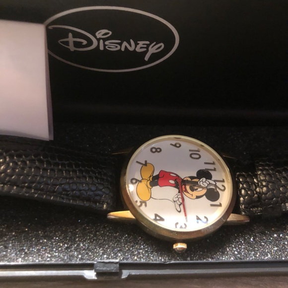 Vintage Disney Mickey Mouse Watch w/ case Japan Movement Leather Band MZ Berger - Picture 1 of 4